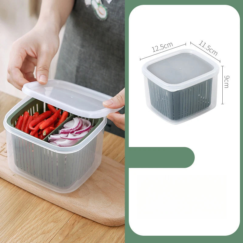 2 Grid Fresh Food Storage Box with Drain Basket
