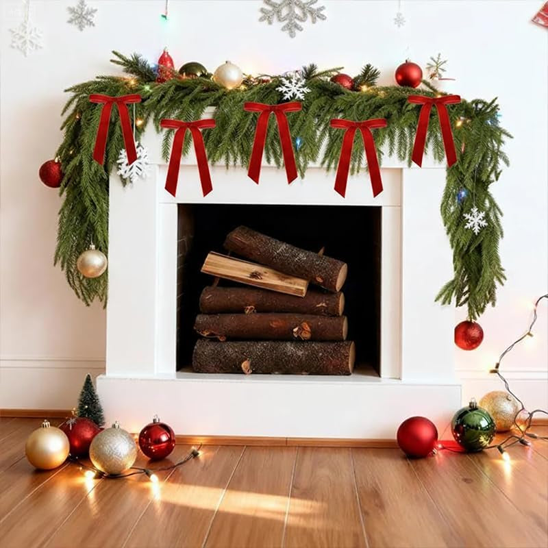 24 Pcs Velvet Bows for Christmas Tree,Velvet Christmas Tree Bows Door Garland Decor Vintage Wreath Bow,Red Bows for Christmas, Suitable for Xmas Home Decor Wedding Outdoor Indoor (Red)