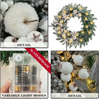30 Inch Pre-Lit Silver White Christmas Wreaths for Front Door
