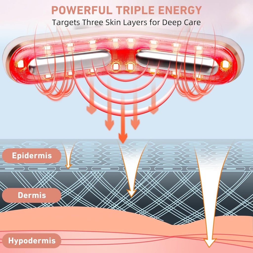 Microcurrent Beauty Device, Firming & Wrinkles Skincare Tool - FDA Cleared | Red Light Therapy for Face & Neck, De-Puff Lifting Toning, Heat Vibration Soothes and Boosts Skin Absorption, Relax Self-Care