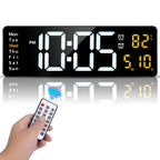 15.7In LED Digital Wall Clock with Remote Control for Home Gadget 10 Level Brightness 3 Alarm Settings 12-24Hr Format Timing Countdown Temperature Calendar Display Decorative Clock for Office Home