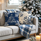 Blue Merry Christmas Snowflake Pillow Covers 16X16 Inch Set of 4