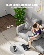Power Strip Tower, Desktop Charging Station,10 Ft Extension Cord | 1080J Surge Protector, 9 Outlets 4 USB Ports (2 USB C), Flat Plug Power Tower with Multiple Outlets, Home, Office, Dorm,Brown