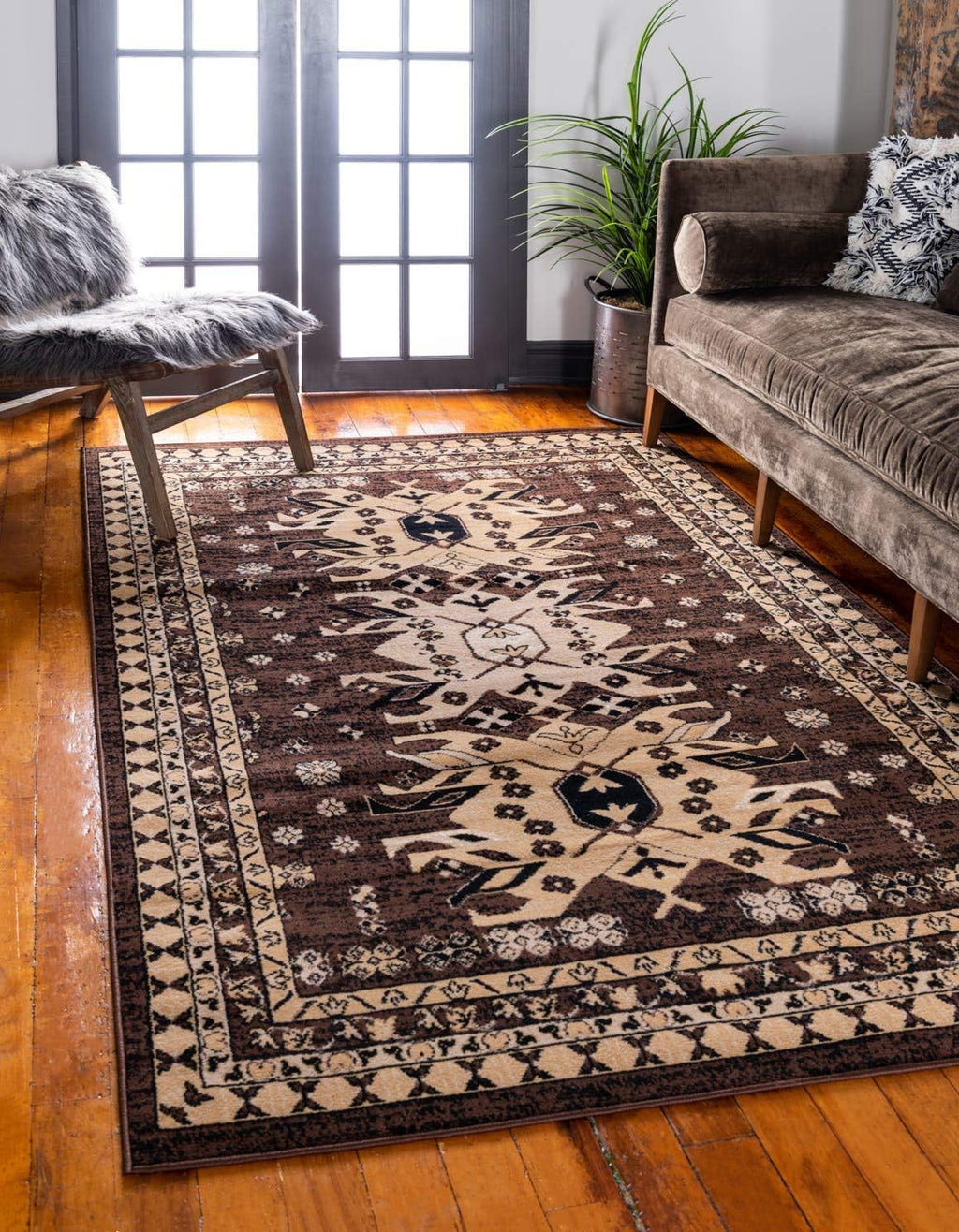 Taftan Collection Border Geometric Tribal Inspired Design Area Rug (2' 2 X 3' 0 Rectangular, Brown/Tan)
