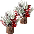2Pack Small Christmas Tree with Christmas Ornaments Pine Cone Berry, Small Xmas Tree for Christmas Decorations Indoor Outdoor(Red-Round)