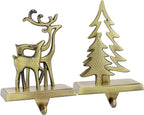 Christmas Stocking Holders for Mantle Set of 2 Christmas Stocking Hangers for Fireplace Anti-Slip Mantel Hanger Hooks for Stocking Hanging Ornament Firepiece Xmas Decor (Tree and Reindeer)