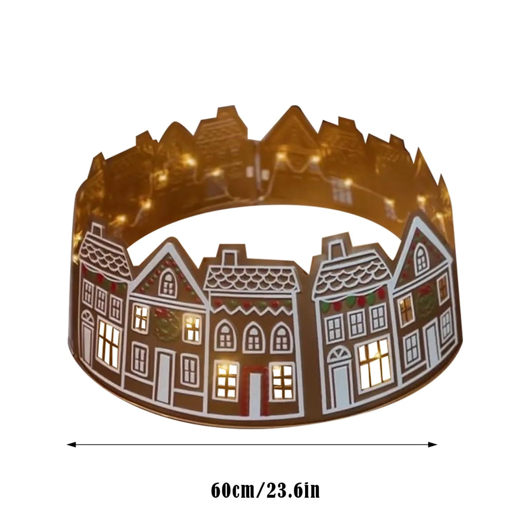 LED Lights Christmas Tree Collar, PVC Christmas Tree Skirt, 60CM/23.6IN, Set of 5 Panels Christmas House Design, Easy to Assemble and Store, Battery-Operated (Batteries Not Included)