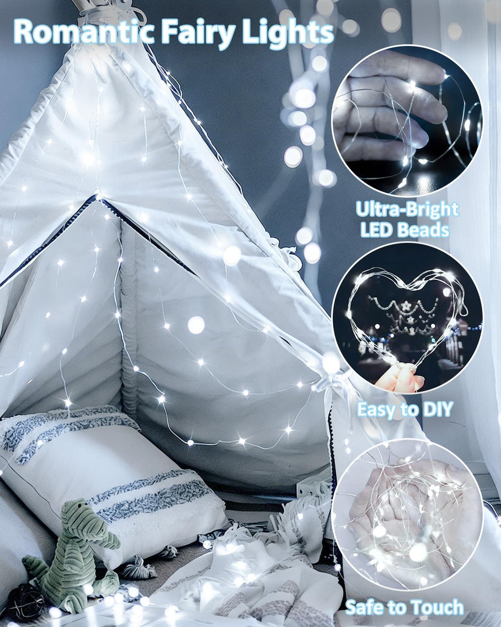 2 Pack 100 LED Fairy Lights Battery Operated with Remote, 33 FT Cool White