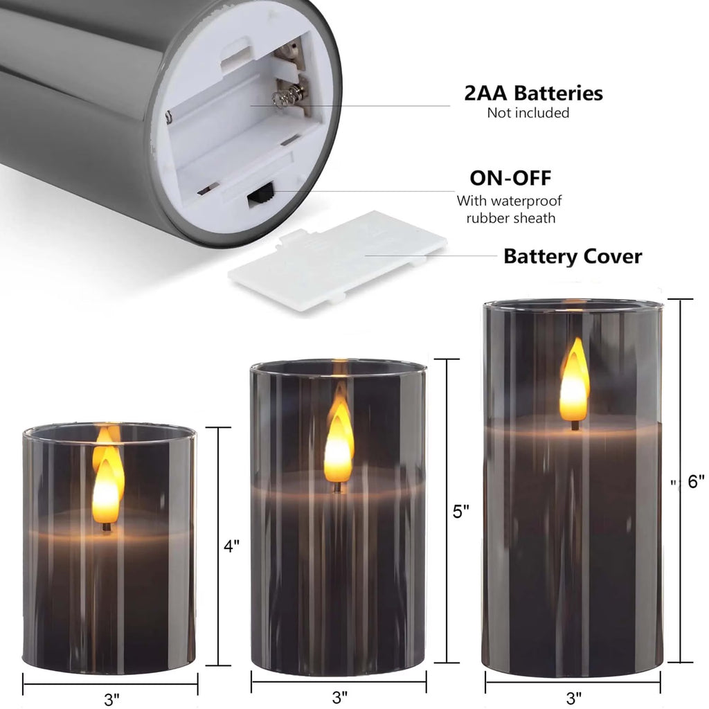 Flameless Candles Flickering with Remote and Timer,3D Wick Acrylic Electric Fake Candles, Battery Operated LED Pillar Candle-Gray 4''X5''X6''