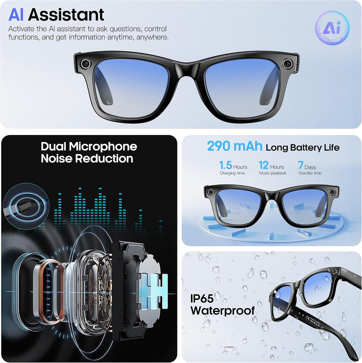AI Smart Camera Glasses 8MP Camera for Women Men, 4K Photos & 1080P Video Recording,Anti-Shake, 12H Music/Bluetooth Calls, Real-Time Translation/Gpt Object Recognition (Anti-Blue Light)