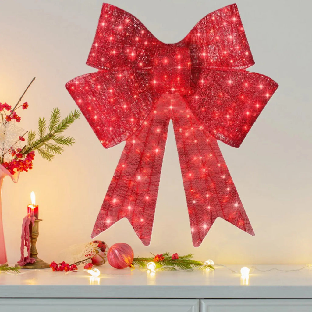Christmas Wreath Bow 60Cm Lighted Red Ornaments Door Wreath Holiday Garland for Winter Home Porch Christmas Decoration