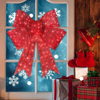 Christmas Wreath Bow 60Cm Lighted Red Ornaments Door Wreath Holiday Garland for Winter Home Porch Christmas Decoration
