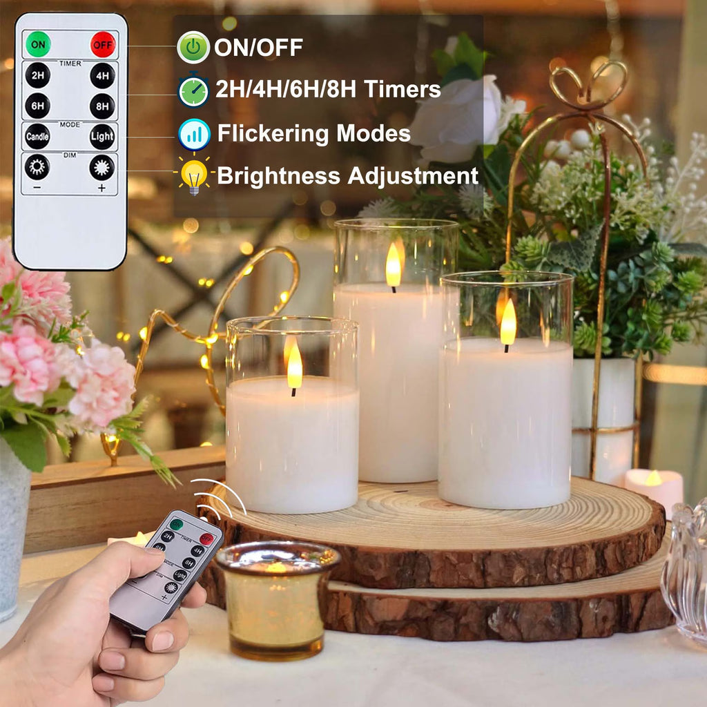 Flameless Candles Flickering with Remote and Timer,3D Wick Acrylic Electric Fake Candles, Battery Operated LED Pillar Candle-White4''X5''X6''