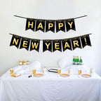 Black Gold Happy New Year Banner for New Year Party Decorations