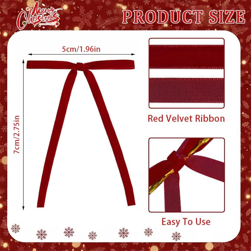 24 Pcs Velvet Bows for Christmas Tree,Velvet Christmas Tree Bows Door Garland Decor Vintage Wreath Bow,Red Bows for Christmas, Suitable for Xmas Home Decor Wedding Outdoor Indoor (Red)