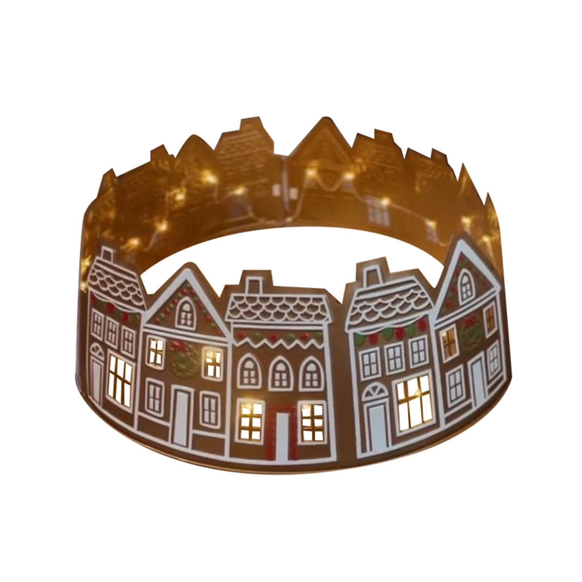LED Lights Christmas Tree Collar, PVC Christmas Tree Skirt, 60CM/23.6IN, Set of 5 Panels Christmas House Design, Easy to Assemble and Store, Battery-Operated (Batteries Not Included)