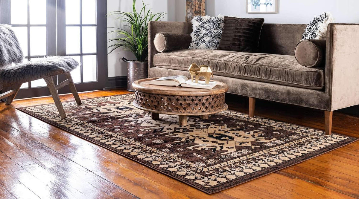 Taftan Collection Border Geometric Tribal Inspired Design Area Rug (2' 2 X 3' 0 Rectangular, Brown/Tan)