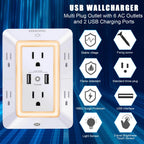 3 Sided Outlet Extender 6 Outlets with 2 USB Ports, Multi Plug Outlet Splitter for Home, Office