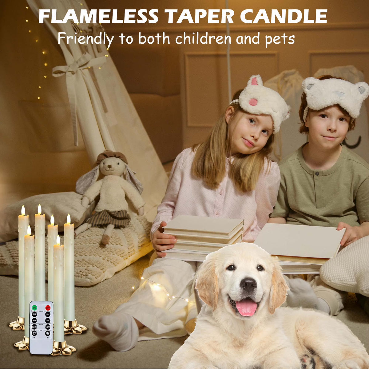 6Pack Flameless Taper Candles with Remote Timer, 9.84'' LED Fake Electric Candlesticks,Battery Operated Dripless 3D Flickering Flame Window Candles,Ivory
