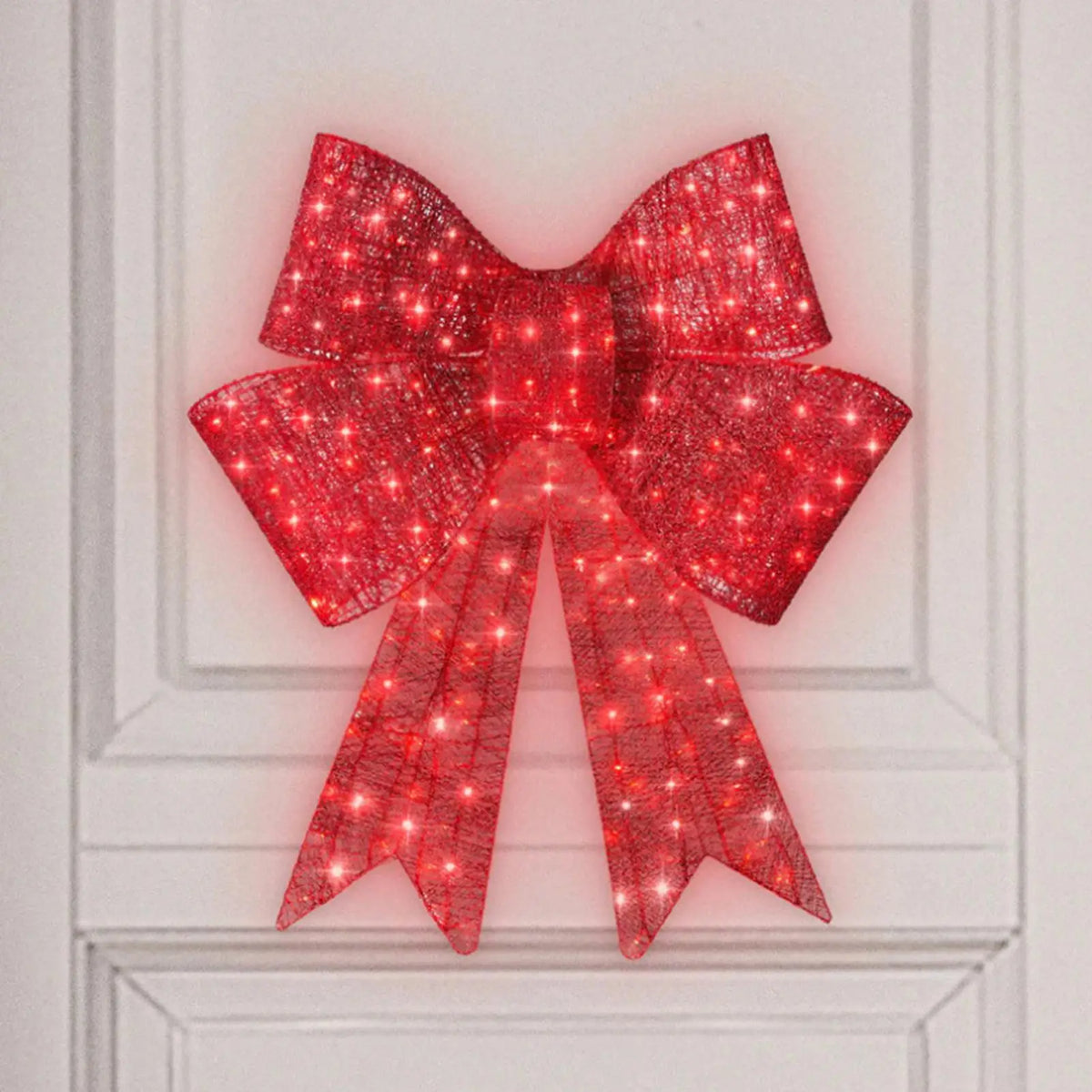 Christmas Wreath Bow 60Cm Lighted Red Ornaments Door Wreath Holiday Garland for Winter Home Porch Christmas Decoration