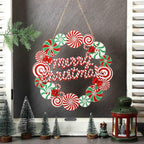 Christmas Wreath Sign for Front Door, Wooden Candy Hanger Decoration