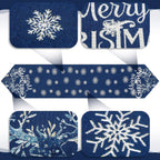 Embroidered Snowflake Xmas Table Runner Elk 13 X 70 In, Navy Blue