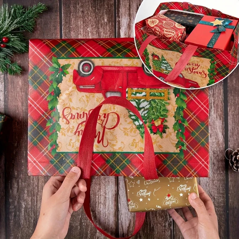 Christmas Gift Bags, Christmas Tote Bags with Handles, Reusable Non-Woven Shopping Bags for Xmas Gifts Wrapping Holiday Party