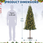 6FT Pre-Lit Pencil Christmas Tree, Artificial Slim Christmas Tree with LED Warm White Lights & Metal Stand,Realistic Xmas Tree Holiday Party Decoration for Indoor and Outdoor Use