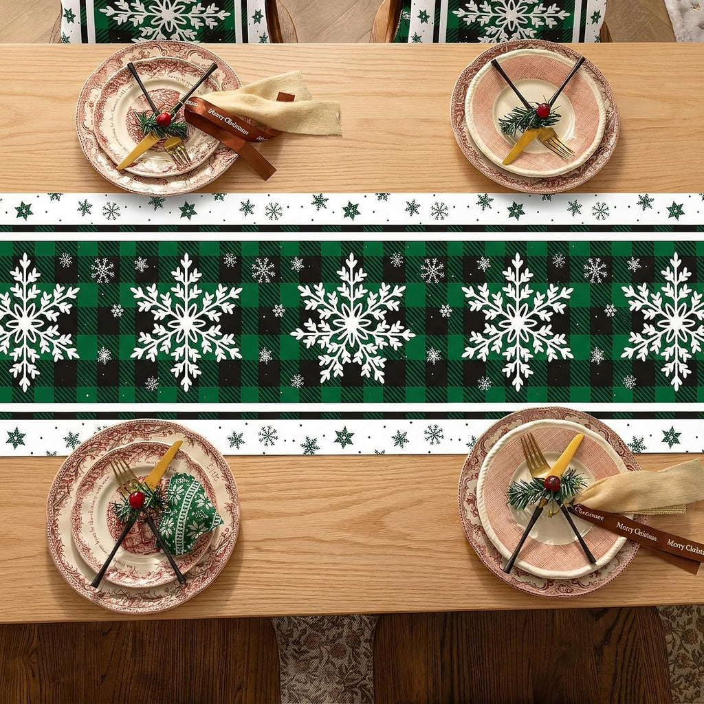 Christmas Decorations Green Snowflakes Christmas Table Runner, 13X36