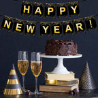 Black Gold Happy New Year Banner for New Year Party Decorations