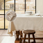 Beige Rectangle Tablecloth Scalloped Cutouts Waterproof Table Cover 55X84