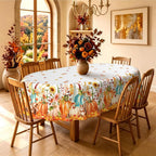 Fall Tablecloth Autumn Pumpkin Squirrel Sunflower Maple Leaves Tablecloths Oval 60X84 Inch Table Cover for Dinning Table Decorations