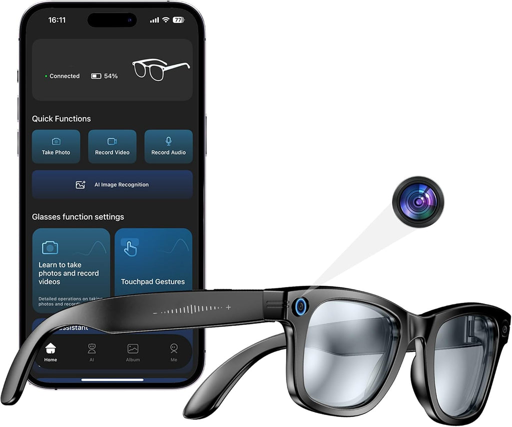 AI Smart Camera Glasses 8MP Camera for Women Men, 4K Photos & 1080P Video Recording,Anti-Shake, 12H Music/Bluetooth Calls, Real-Time Translation/Gpt Object Recognition (Anti-Blue Light)