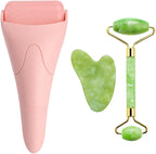3-In-1 Natural Jade Roller and Gua Sha Set for Face and Eye Ice Roller Facial Cooling Massage Roller