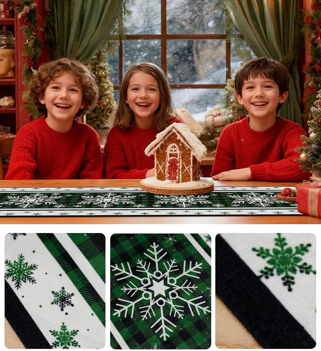 Christmas Table Runner Snowflakes Christmas Decorations with Red Buffalo
