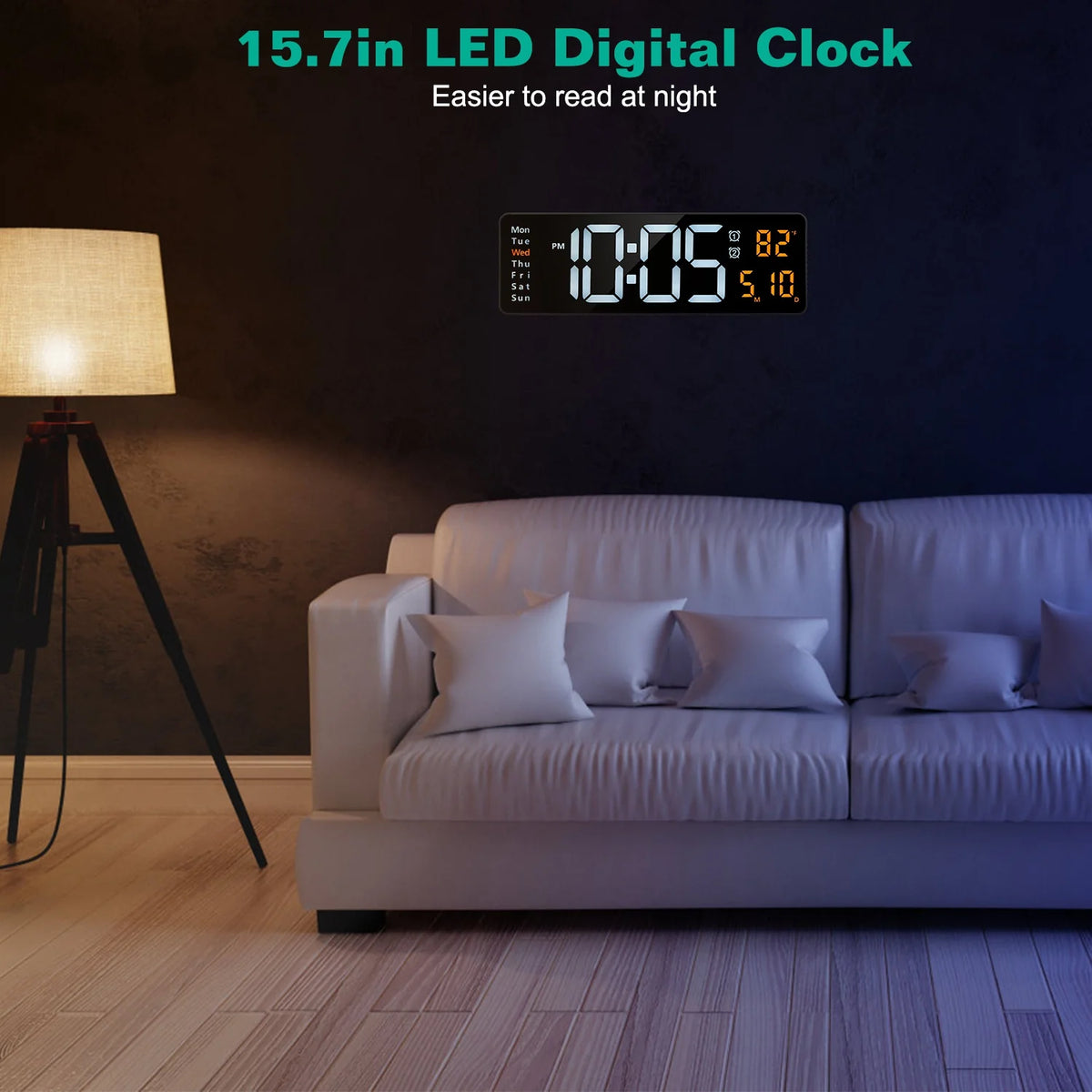 15.7In LED Digital Wall Clock with Remote Control for Home Gadget 10 Level Brightness 3 Alarm Settings 12-24Hr Format Timing Countdown Temperature Calendar Display Decorative Clock for Office Home
