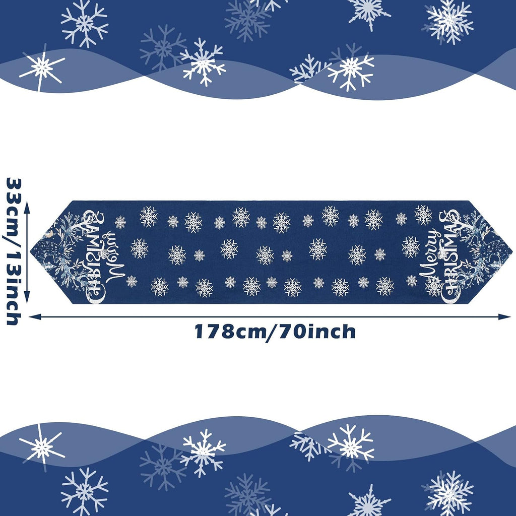 Embroidered Snowflake Xmas Table Runner Elk 13 X 70 In, Navy Blue