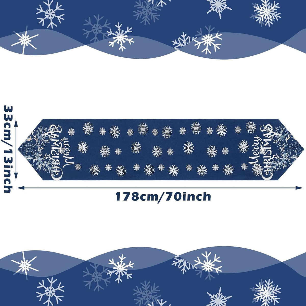 Embroidered Snowflake Xmas Table Runner Elk 13 X 70 In, Navy Blue