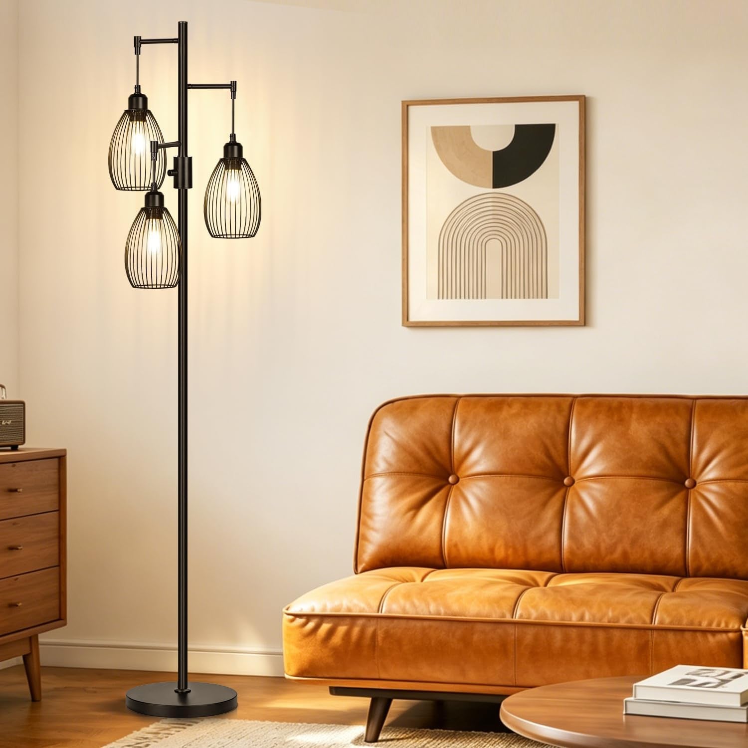 70’’ Dimmable Floor Lamp, 3 X 800LM LED Edison Bulbs Included, Industrial Floor Lamps for Living Room, Rustic Tall Lamps Standing Lamp for Bedrooms Living Room