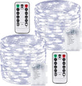 2 Pack 100 LED Fairy Lights Battery Operated with Remote, 33 FT Cool White