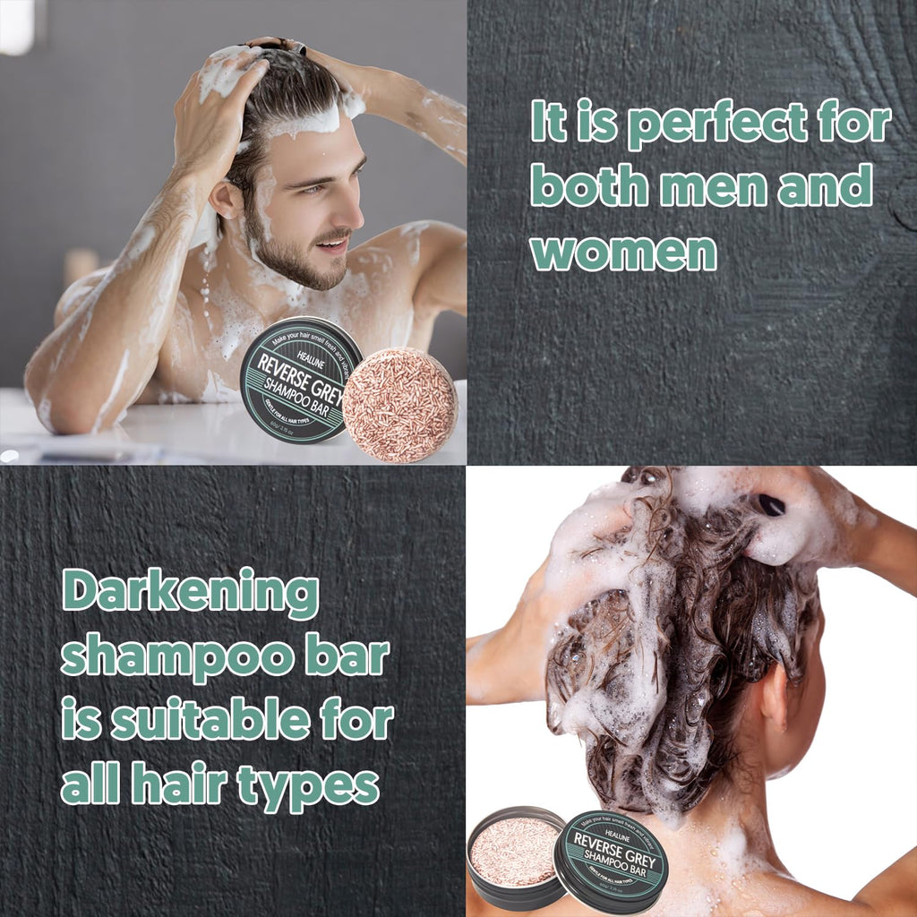 Reverse Grey Hair Shampoo Bar - Gray Hair Coverage, Hair Darkening Compressed Shampoo Bar, White Hair Coverage, Restore Shiny Hair, 2.15 Oz