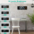 15.7In LED Digital Wall Clock with Remote Control for Home Gadget 10 Level Brightness 3 Alarm Settings 12-24Hr Format Timing Countdown Temperature Calendar Display Decorative Clock for Office Home