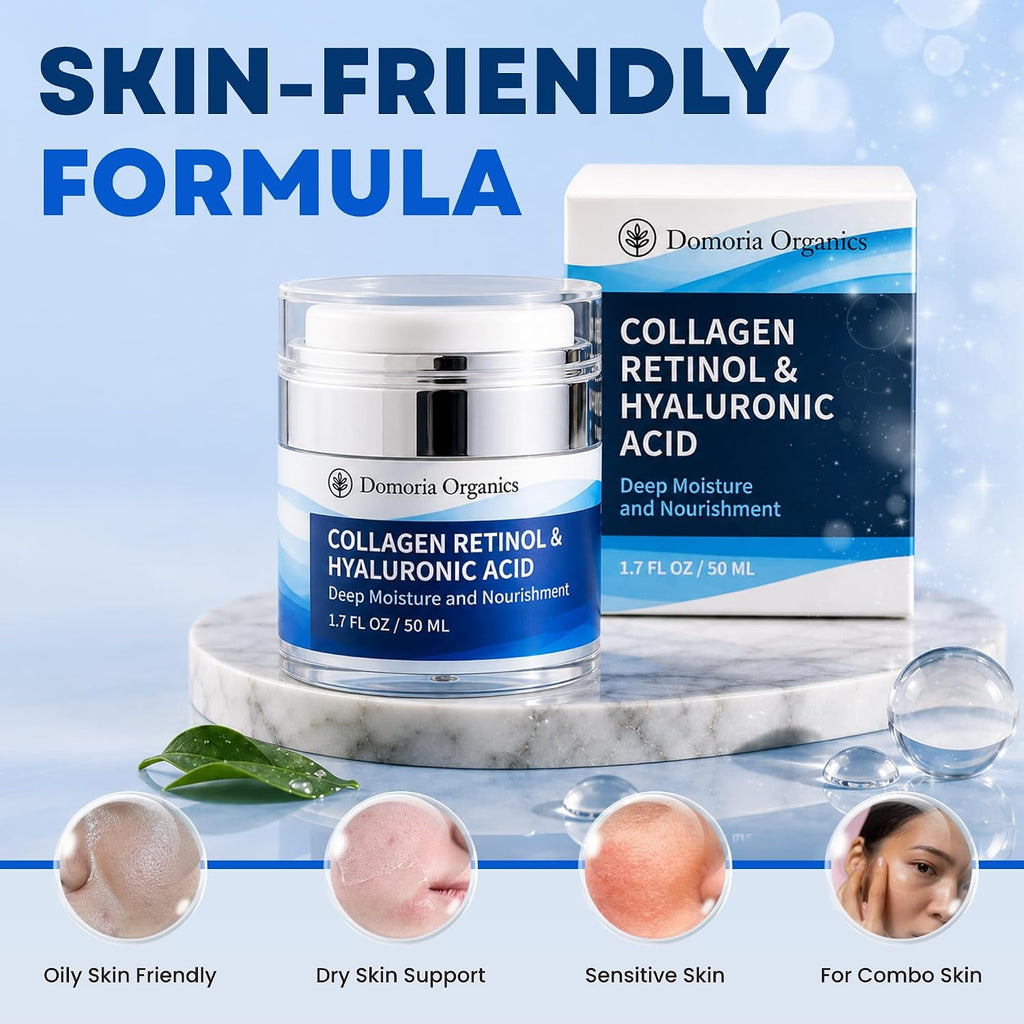 Retinol Collagen & Hyaluronic Acid Moisturizer for Face & Neck, anti Aging Cream, Hydrating Cream for Women & Men, 1.7 Fl Oz