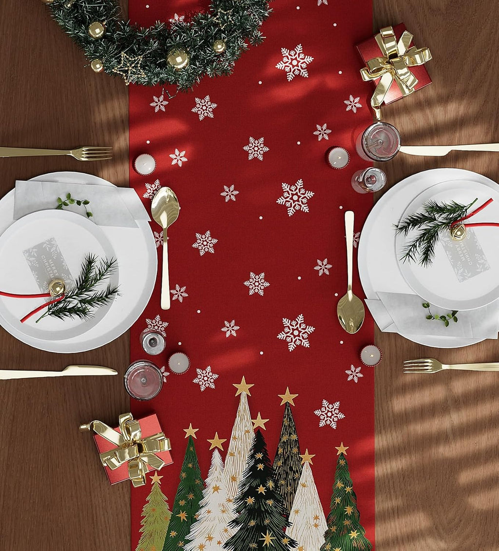 Christmas Table Runner Snowflakes Christmas Tree Home Decorations Red