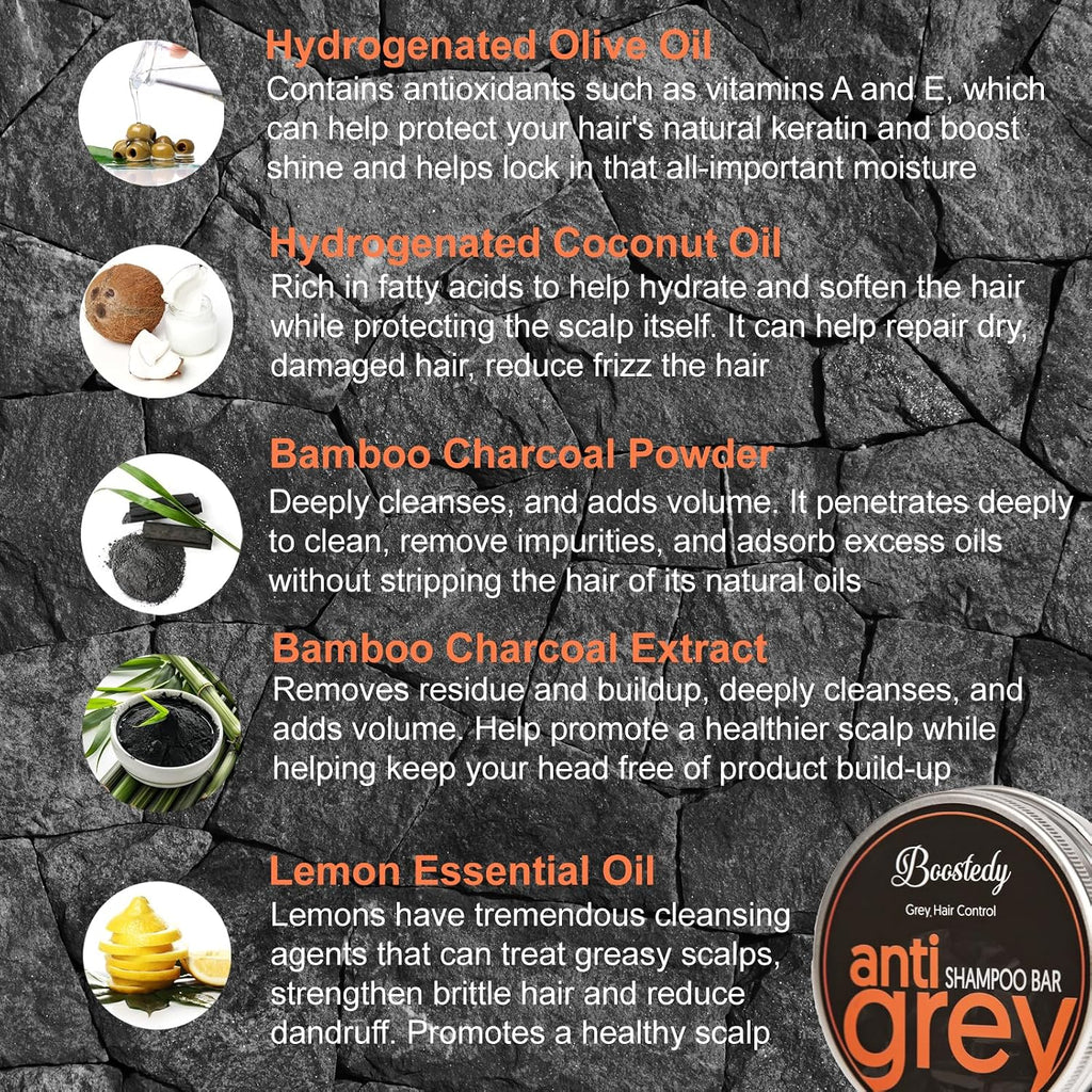 Anti Grey Hair Shampoo Bar - Conceals Grey Hair & Darkens Naturally - Reverse Gray Hair, Natural Moisturizing & Extra Strength Scalp Revitalizer - Solid Shampoo for Shiny, Healthy Hair, 2.15 Oz