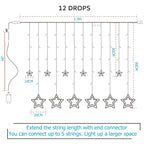 2.5M 138LED Star String Light Waterproof 8Modes Warm White Curtain Lights for Ramadan Party Bedroom Wedding Christmas Decoration