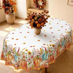 Fall Tablecloth Autumn Pumpkin Squirrel Sunflower Maple Leaves Tablecloths Oval 60X84 Inch Table Cover for Dinning Table Decorations