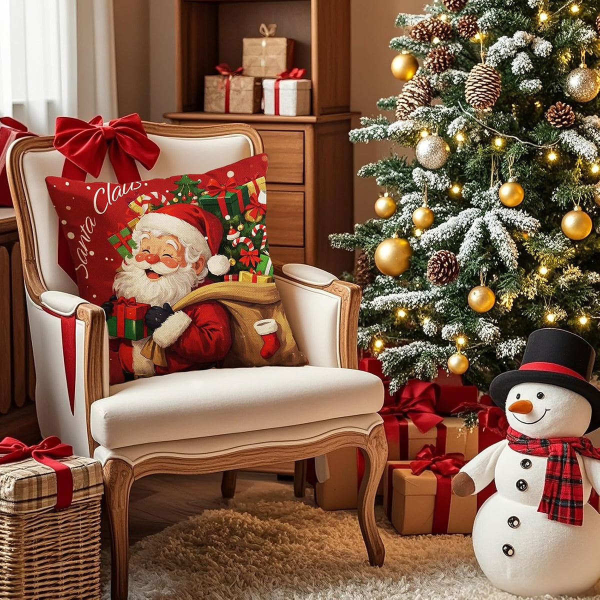 Christmas Pillow Covers 18X18 Inch Set of 4, Christmas Decorations Cushion Covers, Xmas Pillow Covers, Pillowcases Throw Pillow Covers for Sofa Couch Home Decor