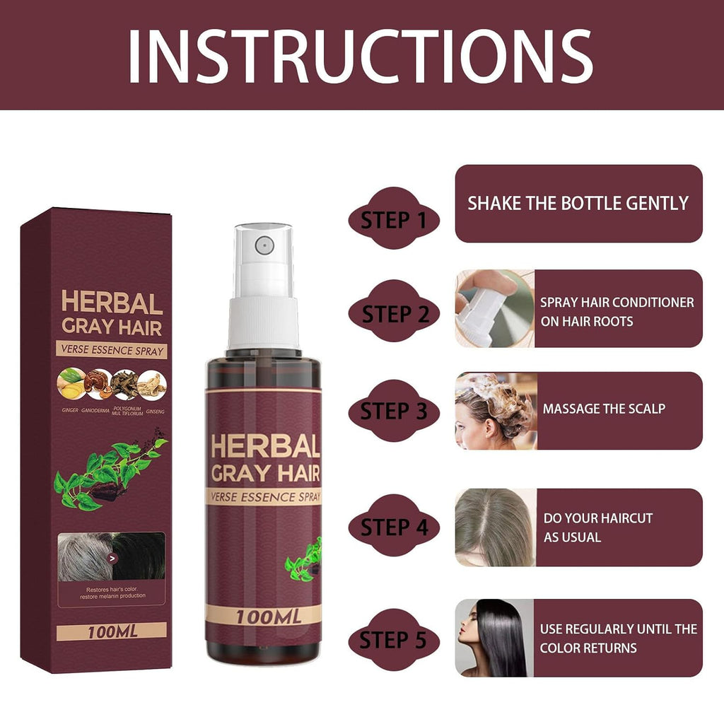 2Pcs Herbal Essence Hair Spray,Gray Hair Verse Essence Spray,Hair Darkening Conditioner,Reverse Grey Hair,Hair Coloring Essence for 4 Weeks Gradual Results(100Ml)