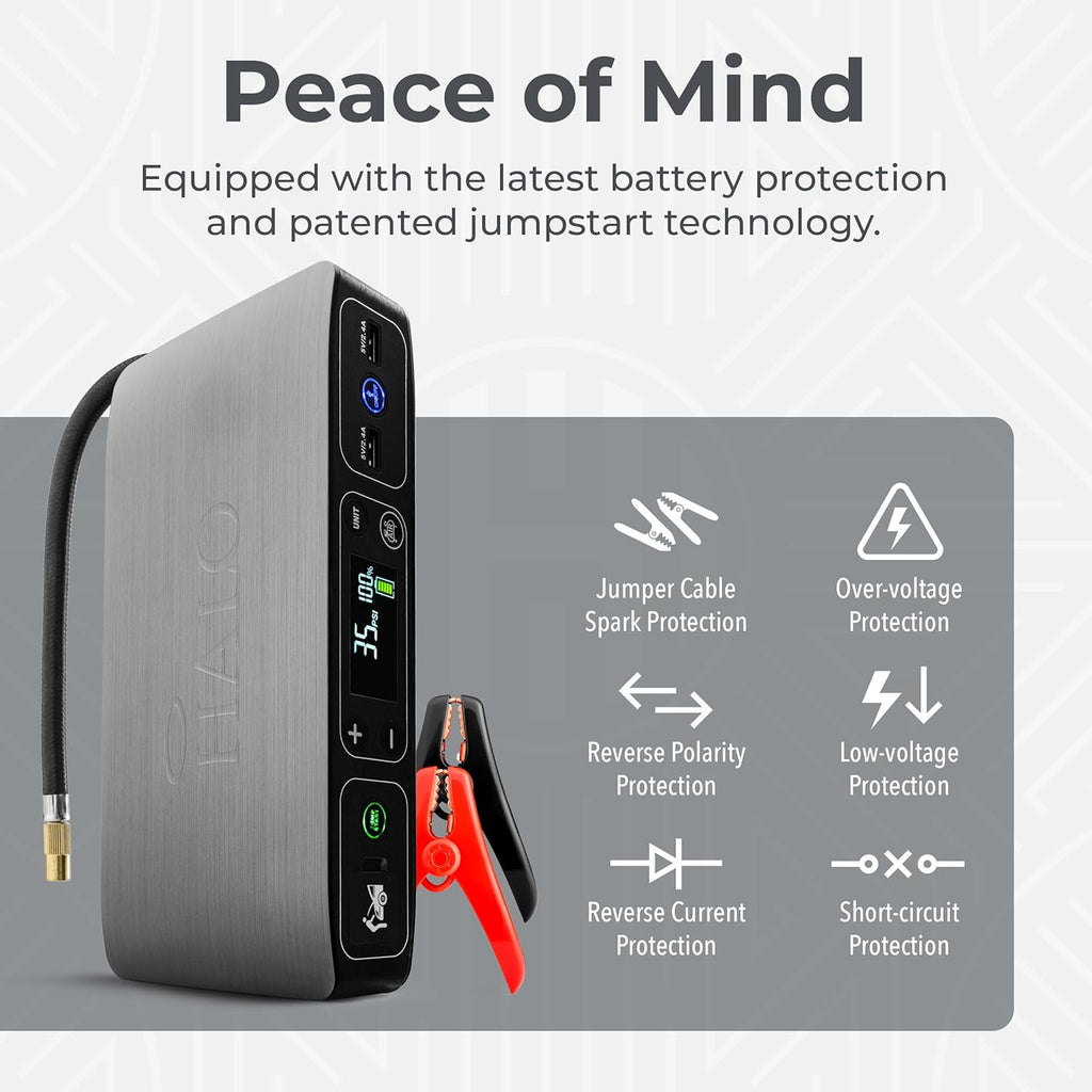 Bolt Air 58830 Portable Car Battery Jump Starter | 100 PSI Air Compressor, 58.8Wh USB Power Bank, Emergency Floodlight & Charger, Jumps Cars Suvs & Trucks, Inflates Tires, TSA Approved — Gray